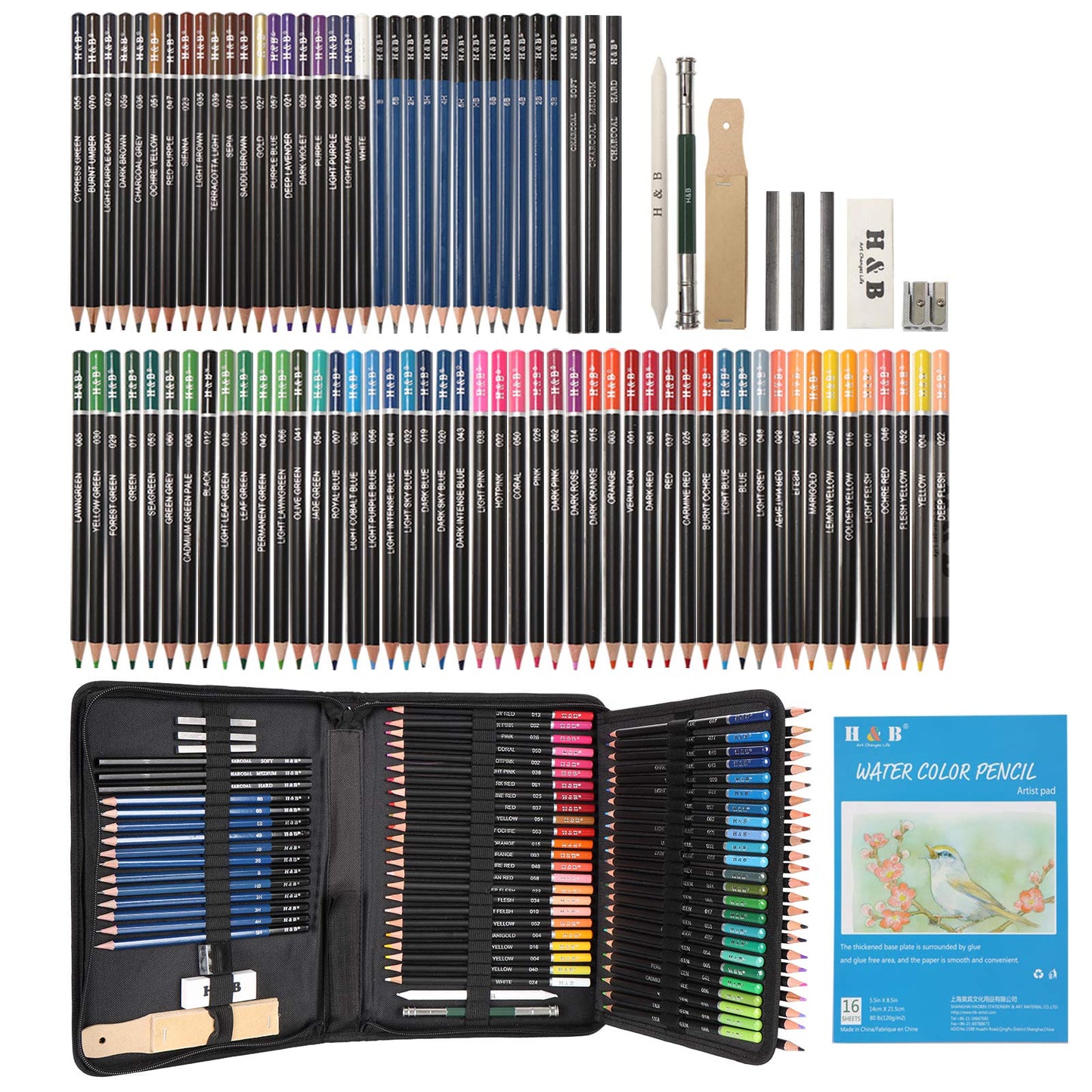 Sketching and Drawing Colored Pencils Set 96-Pieces,Art Supplies Painting Graphite Professional Art Pencils Kit,Gifts for Teens & Adults Drawing Charcoal Tool Set