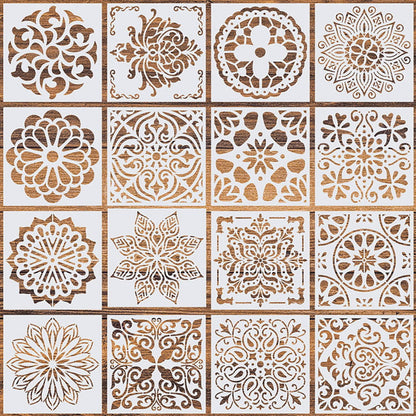 16 Pcs (6 x 6 Inch) Reusable Stencils, Mandala Stencils Mandala Dot Painting Templates Stencil for DIY Painting Art Scrapbook