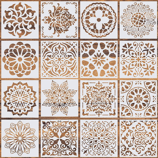 16 Pcs (6 x 6 Inch) Reusable Stencils, Mandala Stencils Mandala Dot Painting Templates Stencil for DIY Painting Art Scrapbook