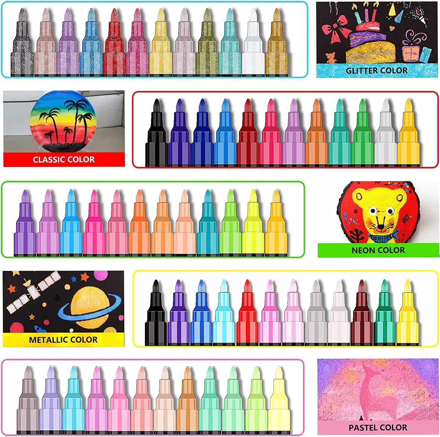 Acrylic Paint Pens, 60 Colors Acrylic Paint Marker, 0.7mm Extra Fine Paint Pens for Canvas, Rock Painting, Wood, Glass, Metal, Ceramic, stone