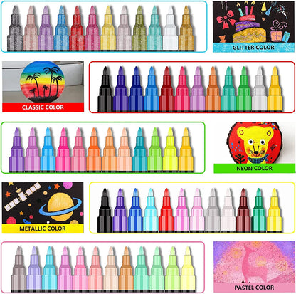 Acrylic Paint Pens, 60 Colors Acrylic Paint Marker, 0.7mm Extra Fine Paint Pens for Canvas, Rock Painting, Wood, Glass, Metal, Ceramic, stone