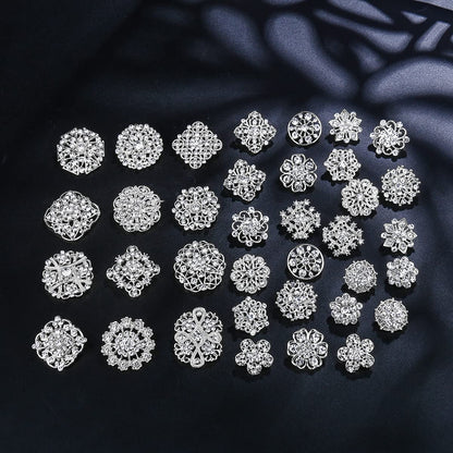 36 Pieces Crystal Rhinestone Flower Brooches for DIY Craft Party (Silver 36pcs)