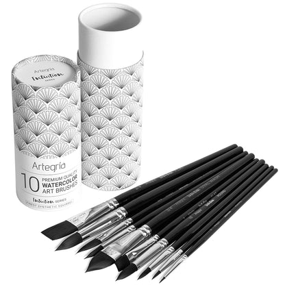 10 Soft Synthetic Squirrel Paint Brushes, Including Pointed Rounds, Flats, Dagger, Oval Wash