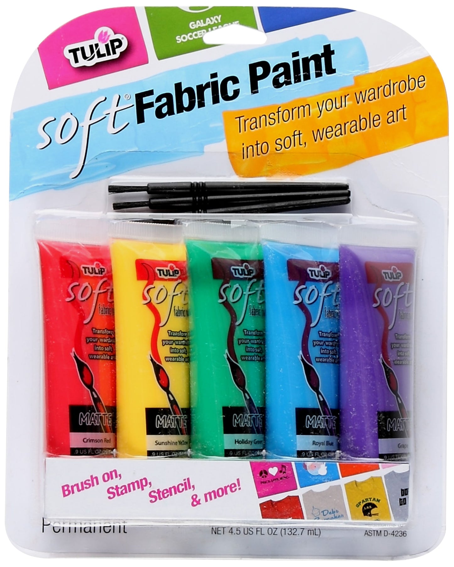 Soft Fabric Paint, 5-Pack, Multicolor