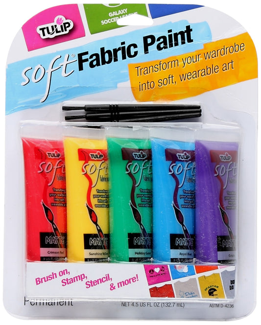 Soft Fabric Paint, 5-Pack, Multicolor