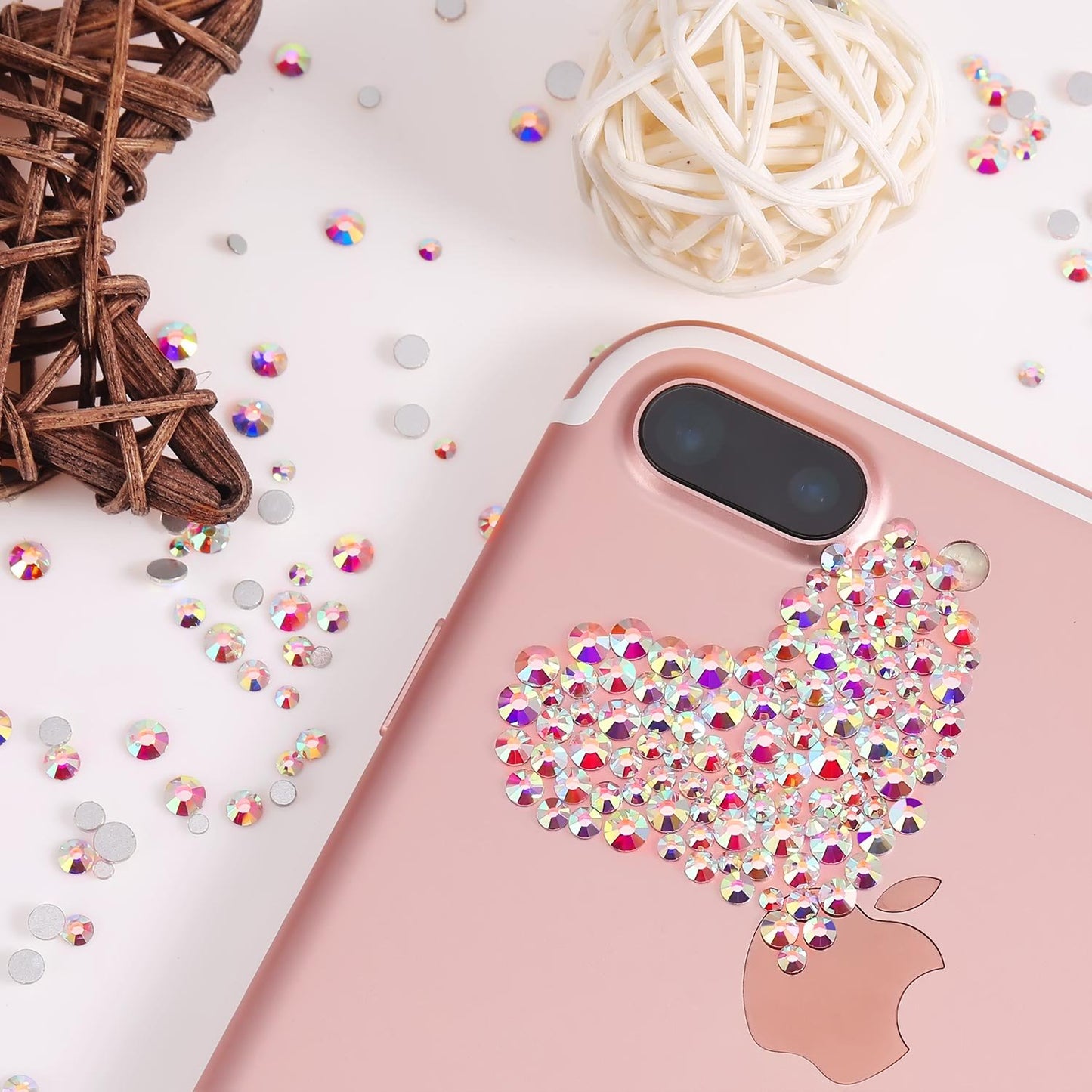 3456 Pcs Crystals Diamond Rhinestones AB Clear Flat Back Round Gems Flatback Glass Mixed Size Crystals Gems for Crafts Clothes Shoes Makeup Bags Decor, 6 Sizes(Iridescent)