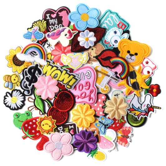60 PCS Embroidered Iron on Patches DIY Accessories, Random Assorted Decorative Patches, Cute Sewing Applique for Jackets, Hats, Backpacks, Jeans, 60 Pieces Package