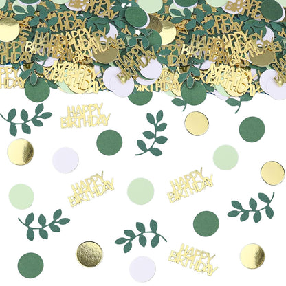 Sage Green Happy Birthday Confetti, Birthday Table Decorations Scatter Green Gold Foil Cake Confetti Decorations for Party, Baby Shower DIY Arts Crafting 230 Pcs