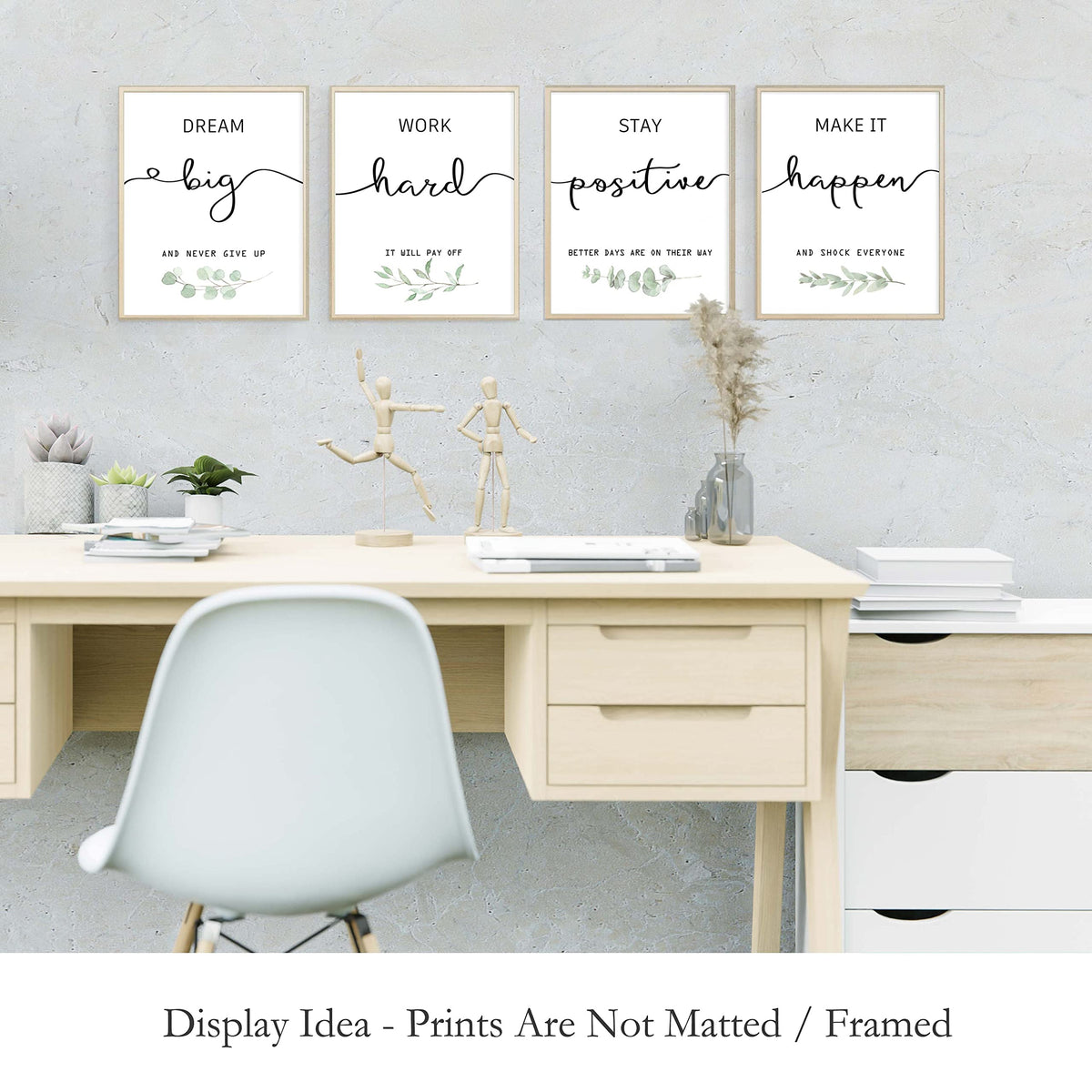 Inspirational Wall Art Office Decor, Motivational UNFRAMED Wall Art Prints for Bedroom,Living Room,Office,Classroom, Set of 4, 8"x10"