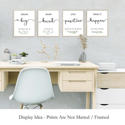 Inspirational Wall Art Office Decor, Motivational UNFRAMED Wall Art Prints for Bedroom,Living Room,Office,Classroom, Set of 4, 8"x10"