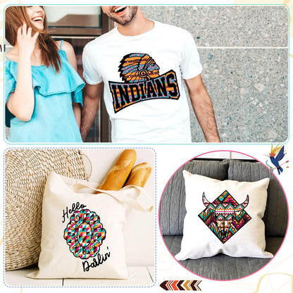 Aztec Patterned HTV Vinyl -12 Sheets 12'' x 10''Brown Heat Transfer Vinyl Geometric Iron on Vinyl for Fabrics Aztec Tribal HTV