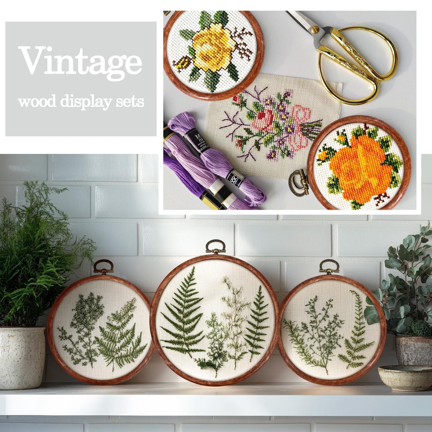 15 Pcs 4 Inch Round Embroidery Frames Pack Hoops Circle Rubber Hoops Ring Display Cross Stitch Ornament Imitated Wood Frame Kits for Father's Day Craft Sewing DIY Hanging Gifts