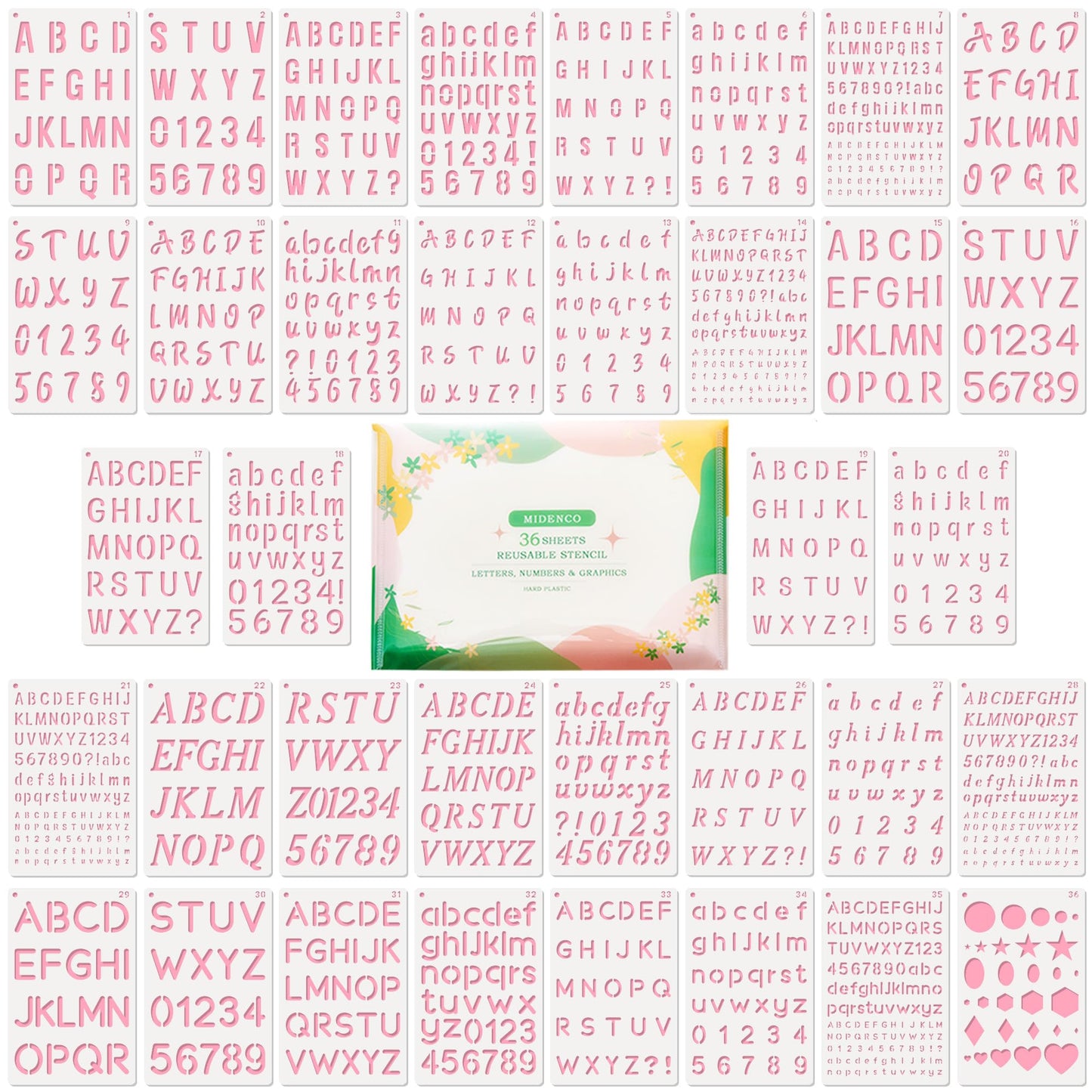Reusable Small Letter Stencils for Painting, 36 Pcs (1/4, 1/2, 3/4, 1, 5/4 in.) Plastic Templates with Number & Alphabet - DIY Crafts