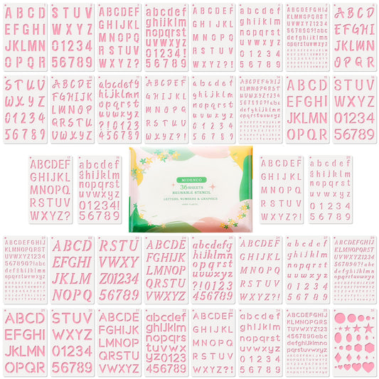 Reusable Small Letter Stencils for Painting, 36 Pcs (1/4, 1/2, 3/4, 1, 5/4 in.) Plastic Templates with Number & Alphabet - DIY Crafts