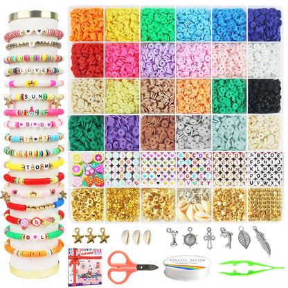6800 pcs Clay Beads Bracelet Making Kit, Friendship Bracelet Kits Flat Beads for Jewelry Making, Polymer Heishi Set for Bracelet Necklace DIY Crafts Gift for Girls Ages 6-12