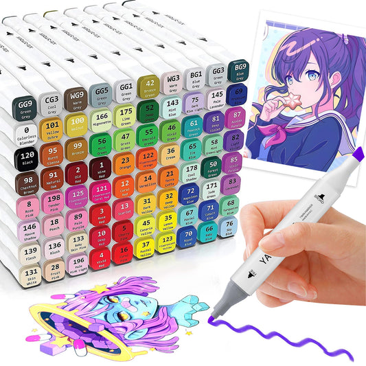 80 Colors - Dual Tip Art Markers for Adult Coloring Books Professional Permanent Blending Marker Pens Artist Sets for Drawing Painting Sketching Illustration Kids Gifts