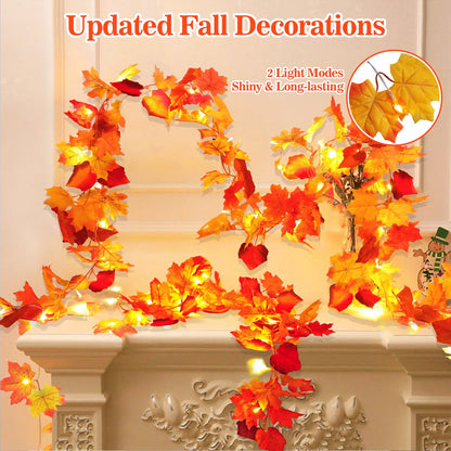 2 Pack Fall Decor for Home Thanksgiving Decorations Lighted Fall Garland Maple Leaves Total 11.8FT 40 LED Battery Operated Indoor Outdoor String Lights Garland Autumn Harvest Party Halloween Decor