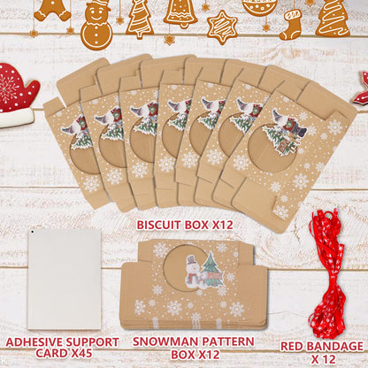12 Packs Christmas Cookie Boxes with Window, Food Grade Kraft Bakery Boxes with Oilpaper and Ribbons, Cupcake Boxes for Holiday Gift Giving, Christmas Party Favors, Fits 12 Cookies or Cakes
