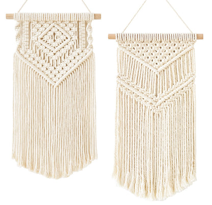 2 Pcs Macrame Wall Hanging Small Woven Tapestry Wall Art Decor - Beautiful for Boho Home Decor, Apartment, Nursery, Party Decorations, 16.5" L x 10" W and 17.5"x 10"W, Small