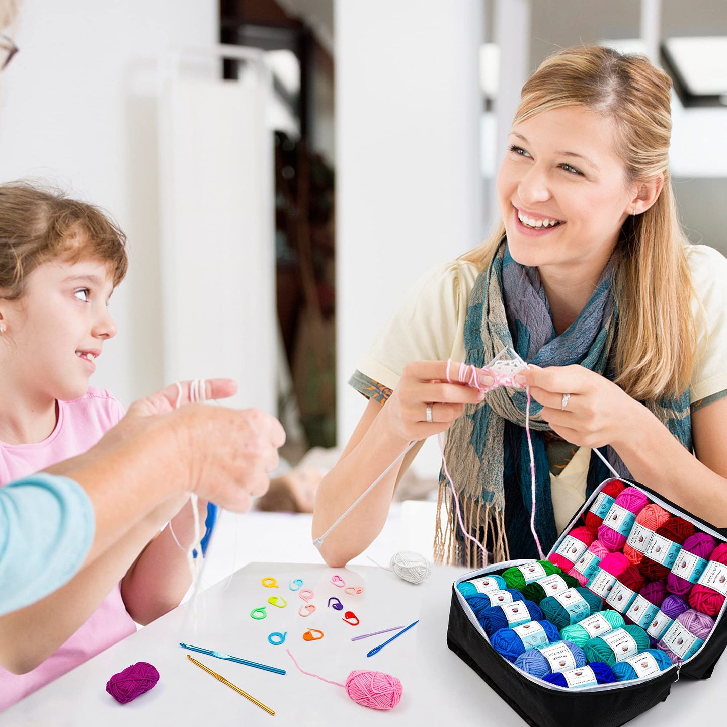 62 Acrylic Yarn Skeins, 2170 Yards Yarn for Knitting and Crochet, Includes 2 Crochet Hooks,2 Weaving Needles,10 Stitch Markers, Perfect Beginner Kit for for Adults Kids