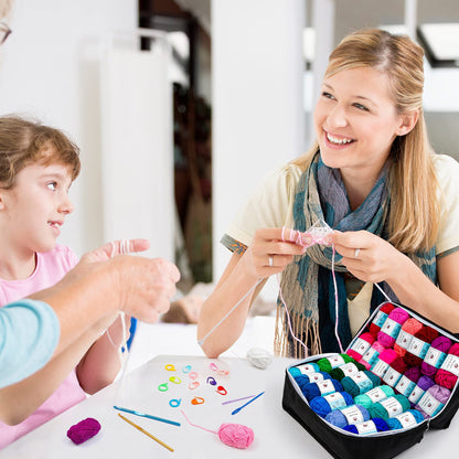 62 Acrylic Yarn Skeins, 2170 Yards Yarn for Knitting and Crochet, Includes 2 Crochet Hooks,2 Weaving Needles,10 Stitch Markers, Perfect Beginner Kit for for Adults Kids