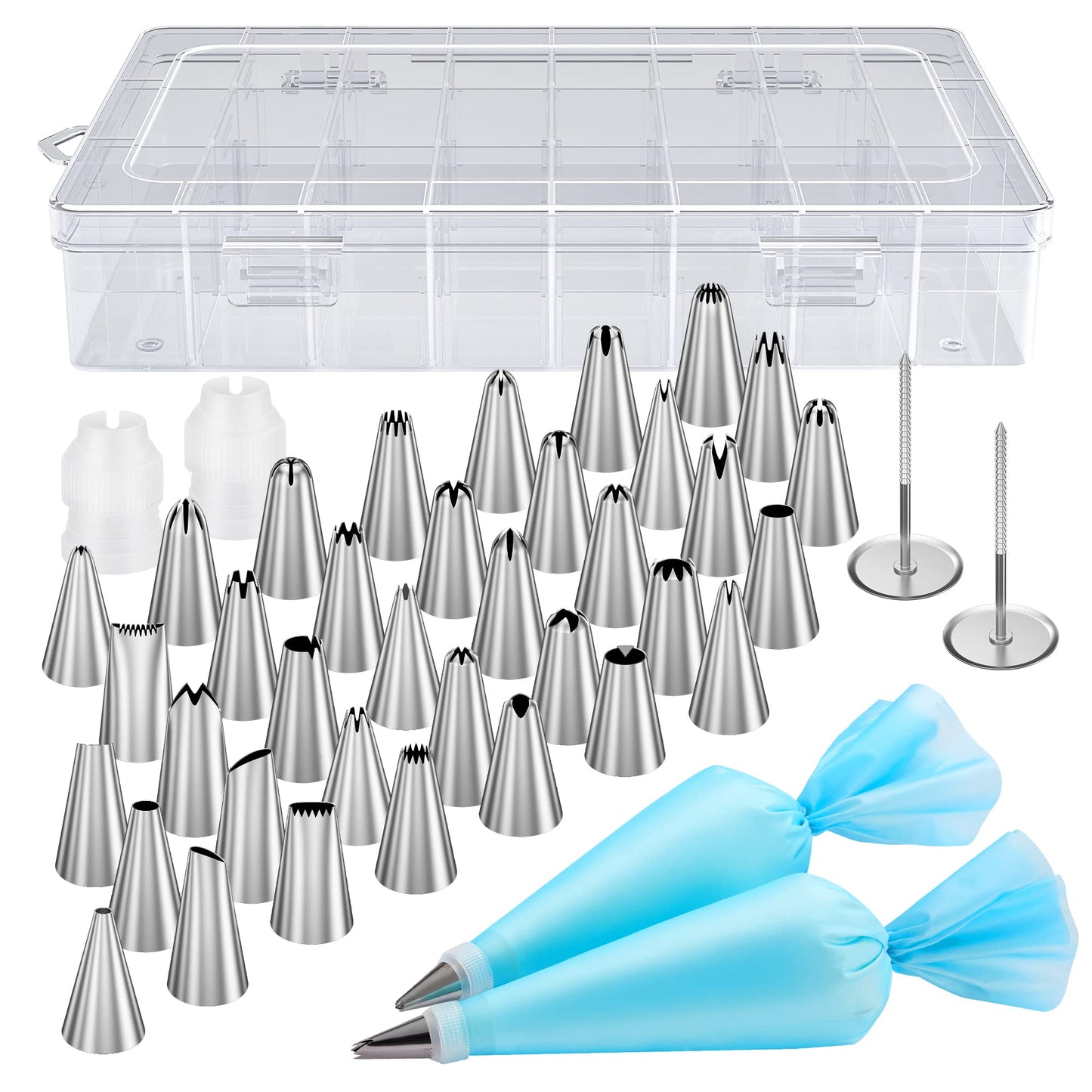 42pcs Piping Bags and Tips Set, Cake Decorating Supplies Kits for Baking with 36 Numbered Frosting Icing Tips, 2 Reusable Pastry Bags, Easy Carry Storage Box and Other Baking Tools