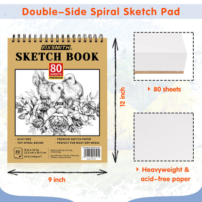 9"X12" Sketch Book | 160 Sheets (68 lb/100gsm) | 2 Pack Sketchbooks | Top Spiral Bound Artist Sketch Pad | Acid Free Drawing Pad | Ideal for Kids,Beginners,Artists &Painters | Bright White