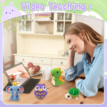 Knitting Kit for Beginners with 6 Pcs Crochet Animal Kit for Beginners in Step by Step Video Tutorials, Beginner Crochet Kit for Adults (Purple)