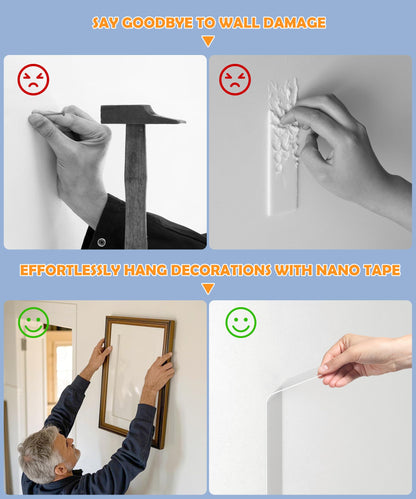 Double Sided Tape for Heavy Duty Applications, Removable Mounting Tape, Nano Tape, Extra Large Clear Transparent Adhesive Strips for Poster Carpet Picture Hanging Strip Rug Wall Outdoor, 1-Pack