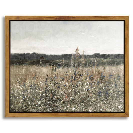 Framed Canvas Wall Art Vintage Decor, Meadow with Flowers Painting Wall Art Prints, Landscape Wall Art for Living Room Decor Bedroom Home Bathroom Wall Decor, 8"x10"