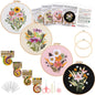 Flower Embroidery Kit for Beginners with Flower Pattern and Instructions,4 Pack Cross Stitch Kits,2 Wooden Embroidery Hoops,Threads and Needles,Needlepoint Kit for Adults