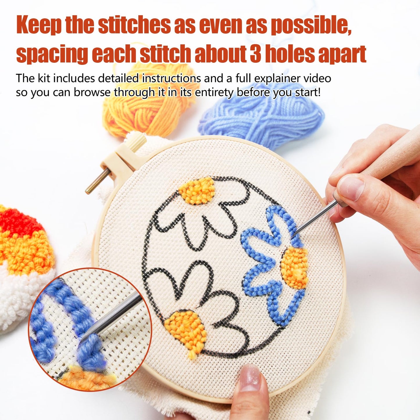 Daisy Punch Needle Kit for Beginners with Pattern, Simple Paint with Yarn Coaster Kit, Punch Needle, Embroidery Hoop, Tufting Cloth