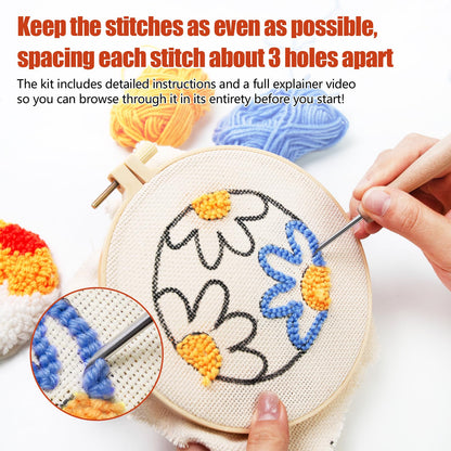 Daisy Punch Needle Kit for Beginners with Pattern, Simple Paint with Yarn Coaster Kit, Punch Needle, Embroidery Hoop, Tufting Cloth