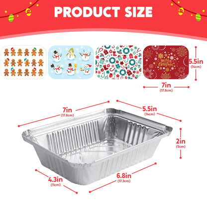 36 Pieces Christmas Foil Containers with Lid, 9 Holiday Designs, 6.5"x5"x2" Christmas Small Gift Bags Santa Sacks, for Holiday Leftovers Goodie Container or Cookie Exchange