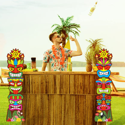 2 Pcs Tiki Yard Sign Luau Hawaiian Tropical Party Decoration Outdoor Tiki Bar Sign with Stakes for Summer