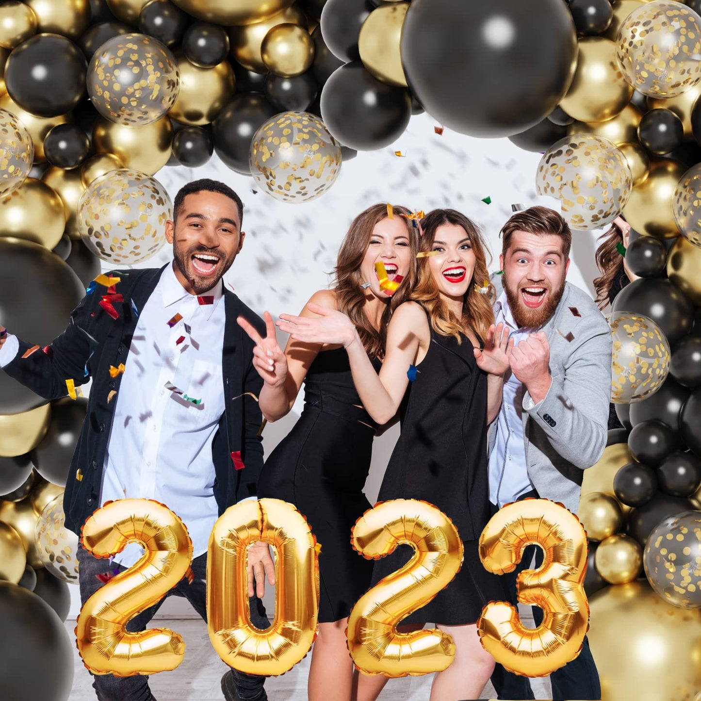 130pcs Black and Gold Balloons, Black Metal Gold and Metallic Confetti Gold Balloons for 2025 Graduation Class Decorations Retiremen Party Baby Shower Wedding Birthday Anniversary