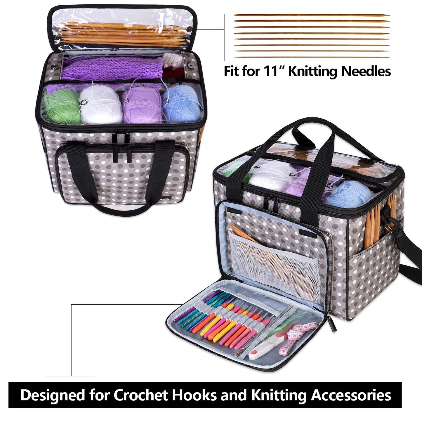 Knitting Bag, Yarn Storage Tote with Inner Divider for Yarn and Unfinished Project, High Capacity, Easy to Carry Crochet Hooks, Knitting Needles and Accessories-No Accessories Included