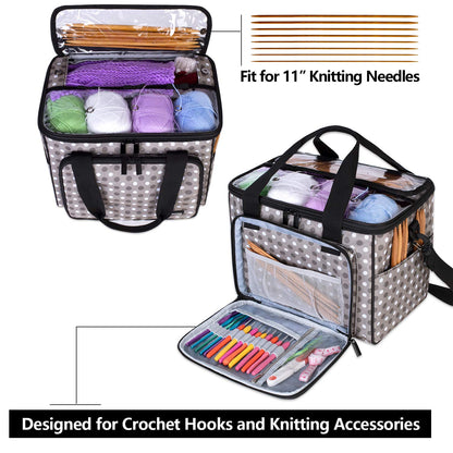 Knitting Bag, Yarn Storage Tote with Inner Divider for Yarn and Unfinished Project, High Capacity, Easy to Carry Crochet Hooks, Knitting Needles and Accessories-No Accessories Included