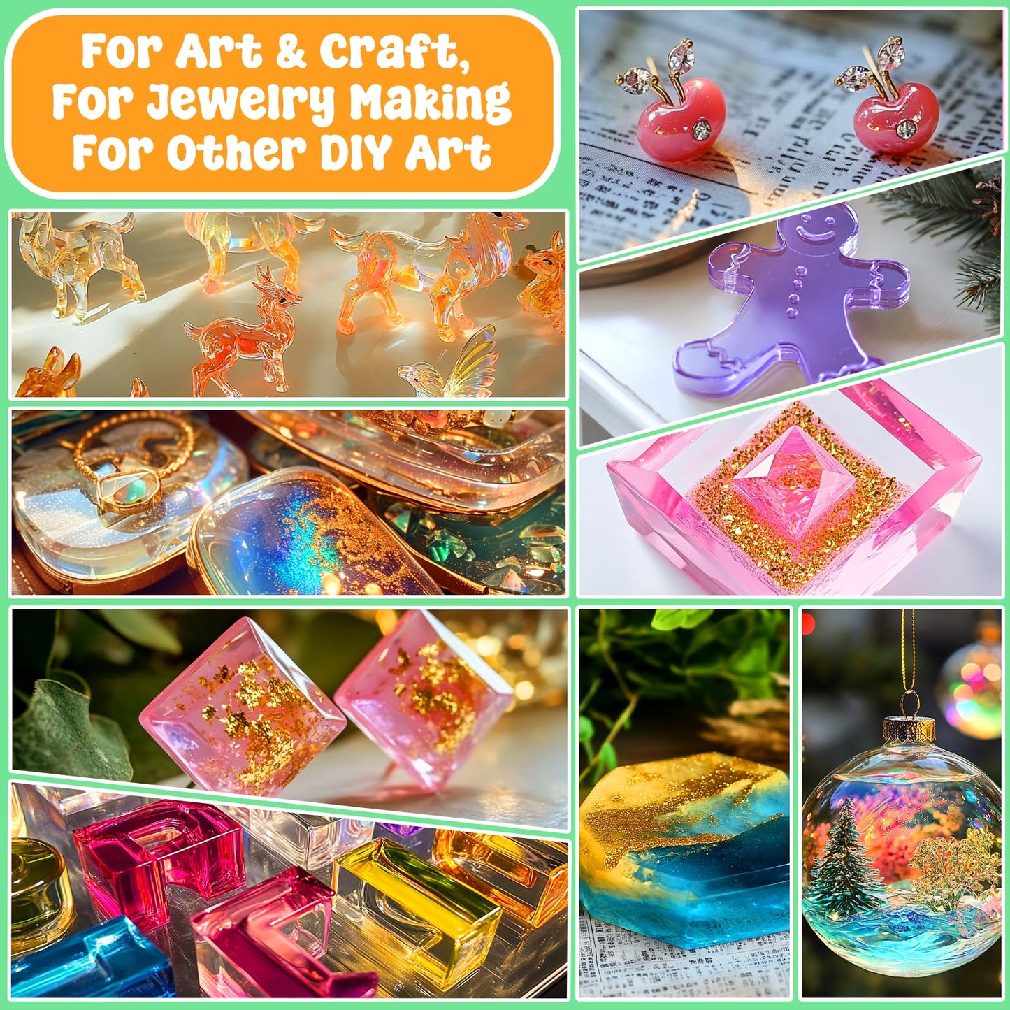 Epoxy Resin - 17.6OZ Newly Crystal Clear Coating Kit, Not Yellowing No Bubble Self Leveling Easy Mix 1:1 Ratio, 2 Part Casting Resin for Art, Craft, Jewelry Making, River Tables, DIY Gifts