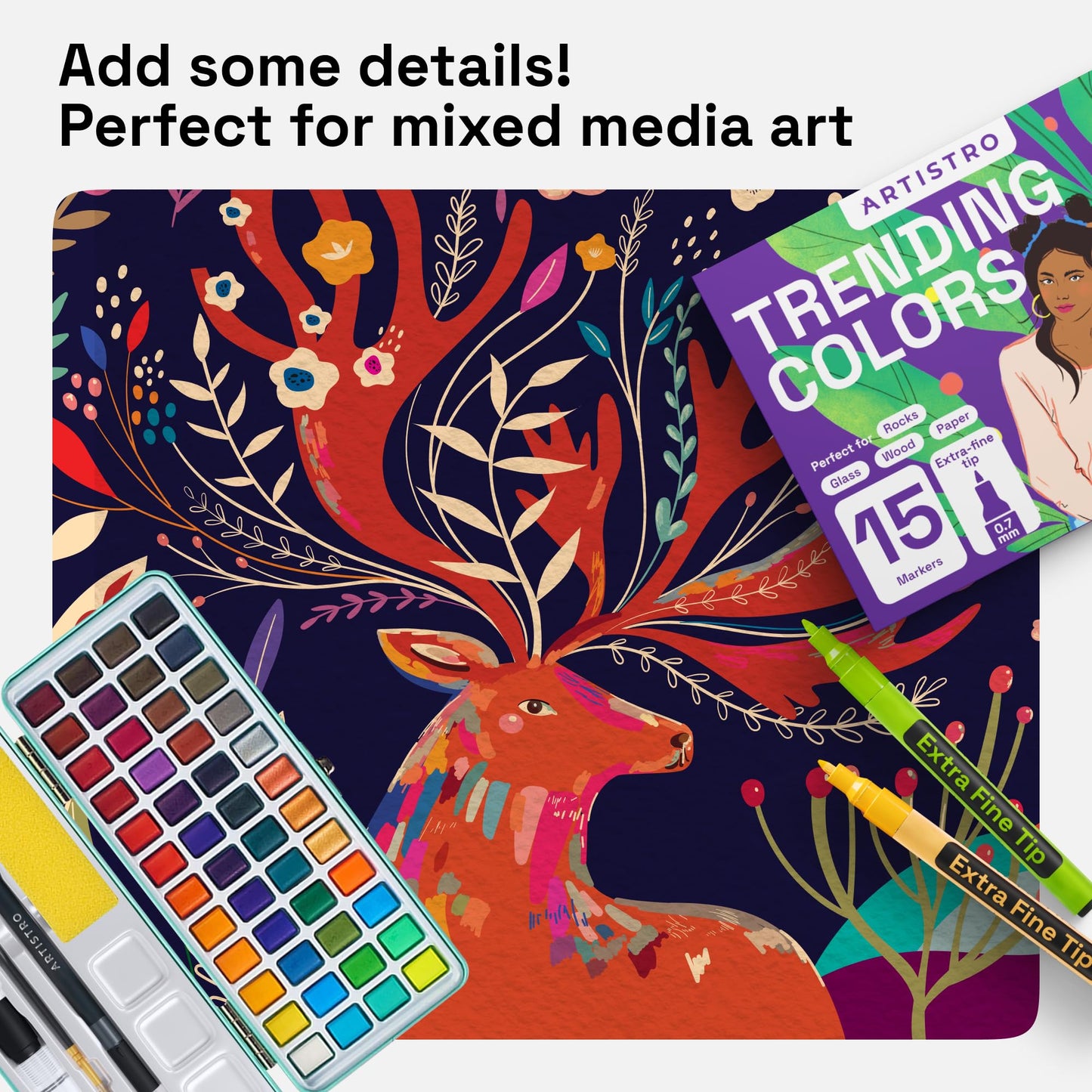 15 Acrylic Paint Pens, Art Set Acrylic Paint Markers, Fabric Markers for Textile, Canvas, Rock, Glass, Wood, Paper, Pumpkin, DIY for Kids and Adults