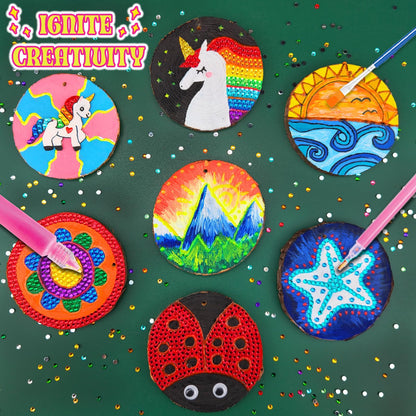 Kids Wooden Painting Kit-Glow in The Dark-Arts & Crafts Gifts for Boys Girls Ages 5-12-Craft Activities Kits - Creative Art Toys for 5, 6, 7, 8, 9, 10, 11 & 12 Year Old Kids