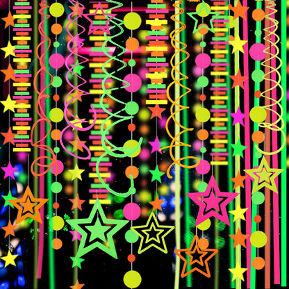 540feet Paper UV Neon Garland Neon Streamers Glow in The Dark Neon Party Supplies and Decorations Glow in The Dark Streamers Blacklight Reactive Fluorescent Black Light Party Kit for Birthday Wedding