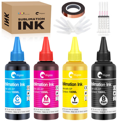 Sublimation Ink Refilled Bottles with Heat Tape Refill for ET2400 XP4105 XP4100 ET2720 ET2760 ET2750 ET4800 ET-2800 ET-2803 ET-2850 Inkjet Printers Heat Press Transfer on Mugs T-Shirts