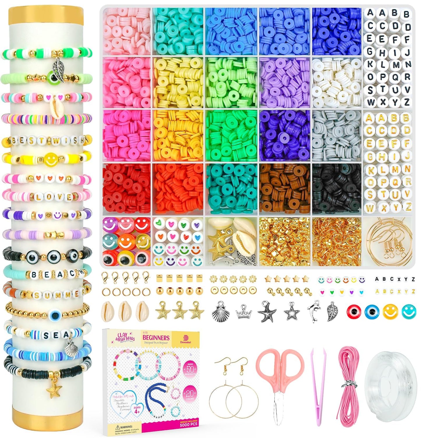 Clay Beads Bracelet Making Kit for Beginner, 5000 Pcs Preppy Polymer Clay Beads with Charms Kit for Jewelry Making, DIY Arts and Crafts Birthday Gifts Toys for Kids Age 6-13