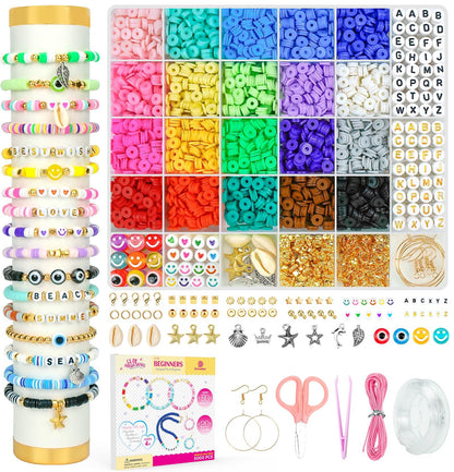Clay Beads Bracelet Making Kit for Beginner, 5000 Pcs Preppy Polymer Clay Beads with Charms Kit for Jewelry Making, DIY Arts and Crafts Birthday Gifts Toys for Kids Age 6-13
