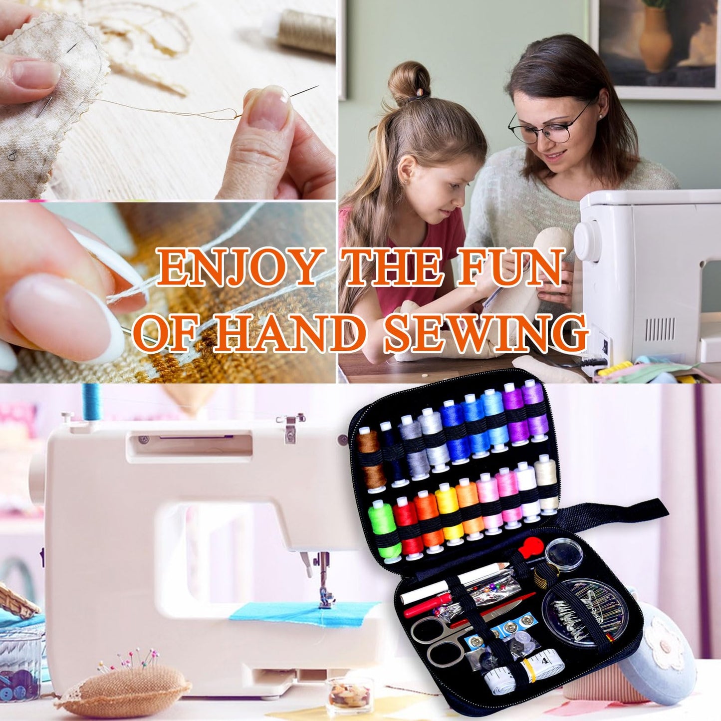 Sewing Kit with Case Portable Sewing Supplies for Home Traveler, Adults, Beginner, Emergency, Contains 18 Sewing Thread, Scissors, Needles, Measure etc