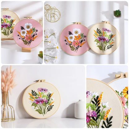 3 PCS Embroidery Kit for Beginners - Cross Stitch DIY Craft Set, Flower Embroidery Accessories & Hoop Included, Hand Embroidery Kit for Adults Stitching Sewing Kit Gift | FlowerB Patterns