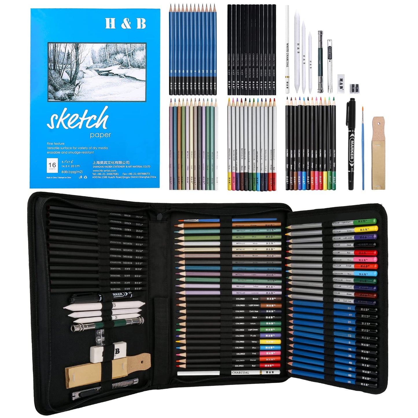 72PCS Drawing Supplies Sketching Set,Art Kit include Drawing & Colored Pencils for Adults Artists Kids.Pro Art Sketch Supplies with Sketchpad,Watercolor & Metallic Pencils