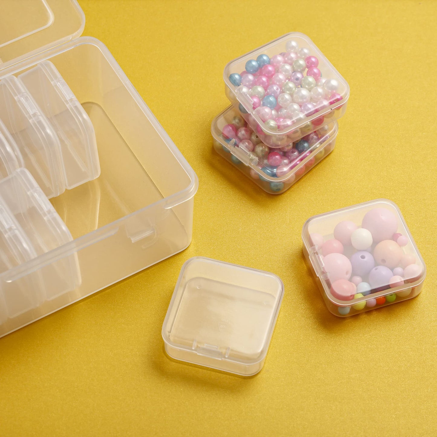 Small Bead Organizers, 15 Pieces Plastic Storage Cases Mini Clear Bead Storage Containers Transparent Boxes with Hinged Lid and Rectangle Clear Craft Supply Case