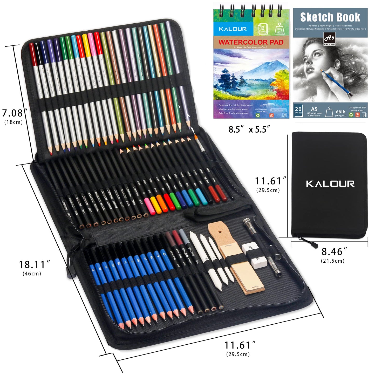 76pc Art Supply Set - Sketching & Drawing Kit with Tutorial Book, Sketchbook & Paper - Pencils, Pastels, Watercolors for Beginner Artists